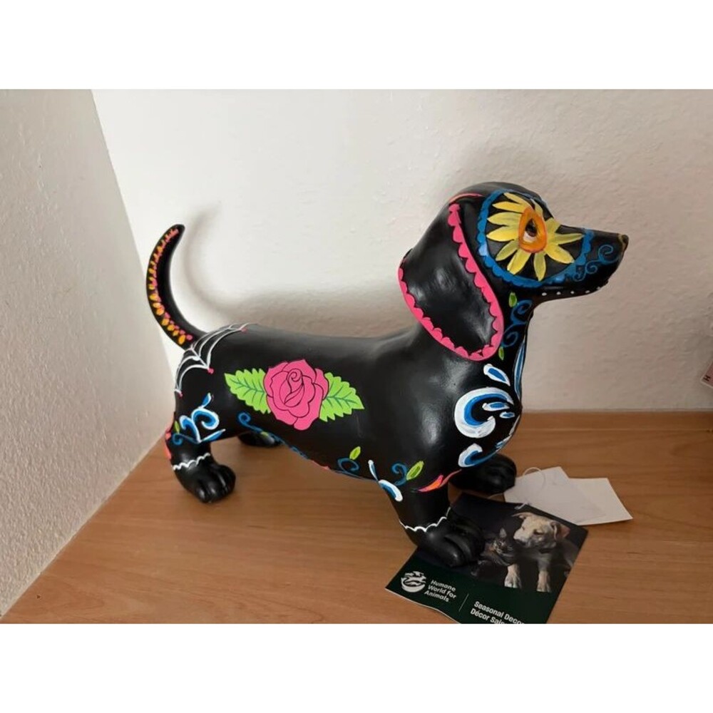 Hand-Painted Black Dachshund Día de los Muertos Figurine NWT